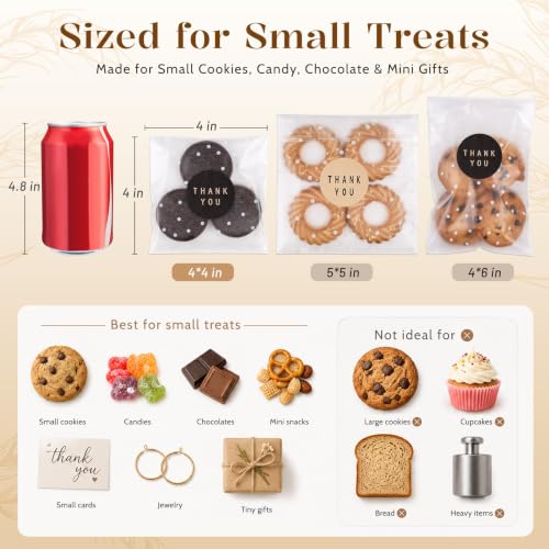 NPLUX Small Halloween Candy Bags, 200 Pack 4x4 in for Bake Sales - color: White Polka Dot, size: 4x4 Inch (Pack of 200)