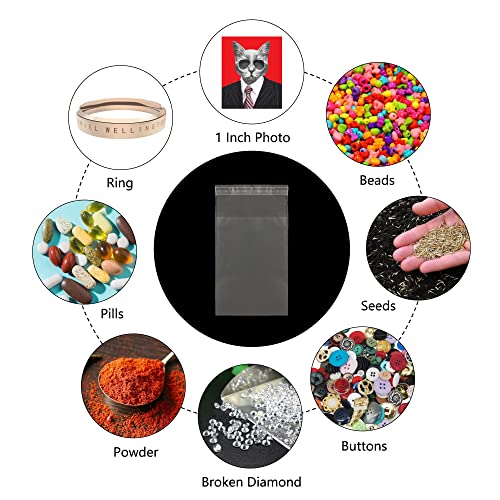 Small Clear Self Stick Cellophane Bags 1.5 x 2" Tiny Self Adhesive Cello Pouches 200pcs Mini Tape OPP Poly Glassine Baggies 2mil for Photo Beads Seeds Ring Buttons Powder Diamonds Earrings Coins - size: 1.5x2"