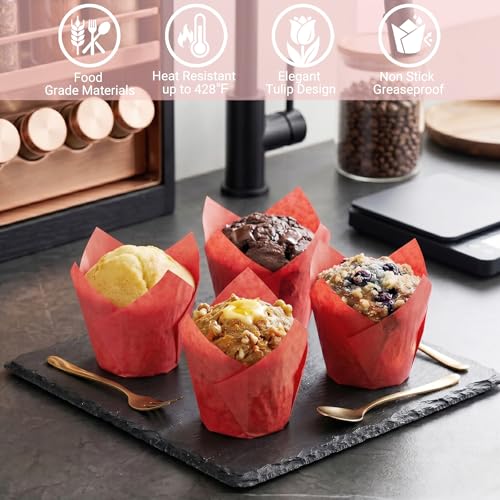 200 Pcs Red Tulip Cupcake Liners for Baking, Standard Size - color: Red