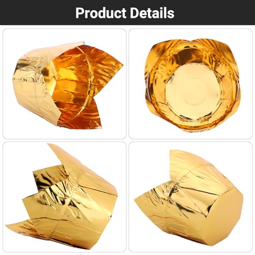 EUSOAR Disposable Baking Cups, 3.5 Ounce 100pcs Gold Tulip Aluminum Foil Cups, Aluminum Cupcake Pan Ramekin Tins - color: Gold, size: 3.5oz, 100pcs