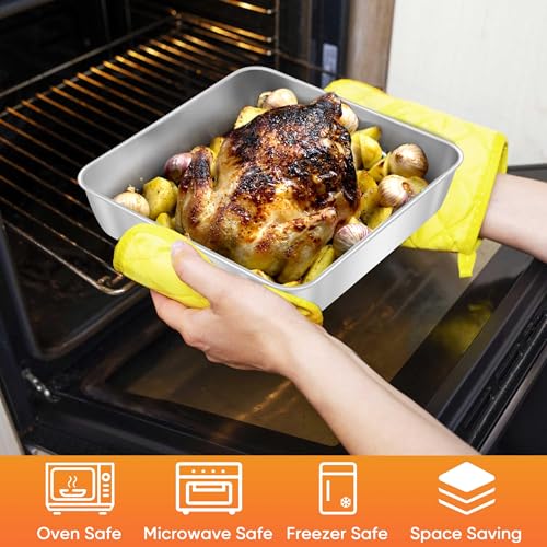 Herogo 8"x 8" Square Cake Pan, Stainless Steel Baking Pan Set of 2 - color: Silver, size: 8" x 8" x 2"