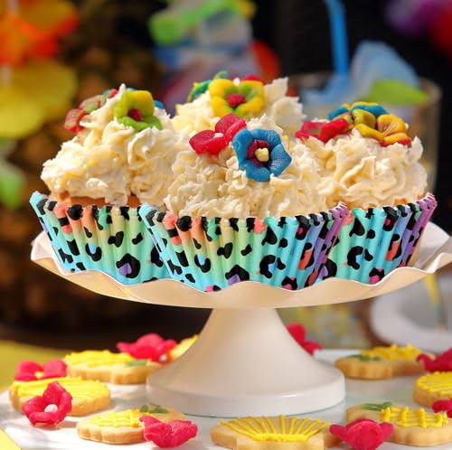 Whaline 300Pcs Leopard Print Cupcake Liner Neon Animal Spot Paper Baking Cups Rainbow Muffin Wrappers Cake Storage Container for Party DIY Crafts, 2 x 1.2 Inch - style: Neon Leopard