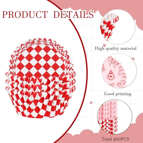 JarThenaAMCS 300 Pcs She's Ready to Pop Cupcake Liner Red White Plaid Bow Paper Baking Cups Soda Muffin Liners Wrappers for Baby Shower Gender Reveal Newborn Party, 2 x 1.2 Inch