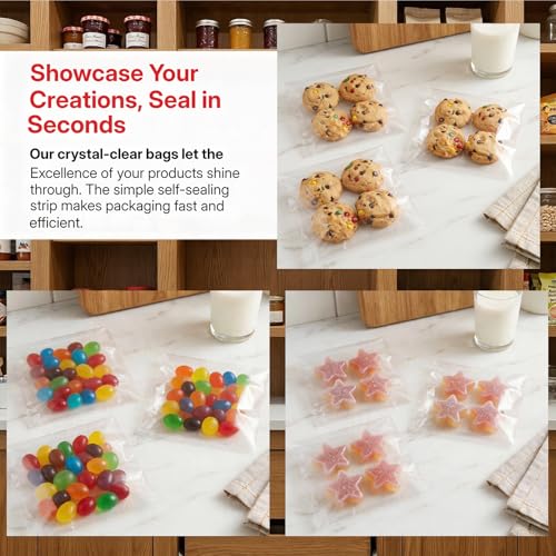200Pcs 5.5*5.5in Clear Cookie Bags, Self Sealing Cellophane Bags - color: Clear, size: 5.5 x 5.5 inch