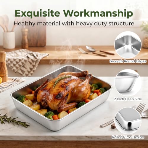 TeamFar Lasagna Pan, 10.5" x 8" x 2" Stainless Steel Rectangular Cake Pan - color: Silver, size: 10 Inch
