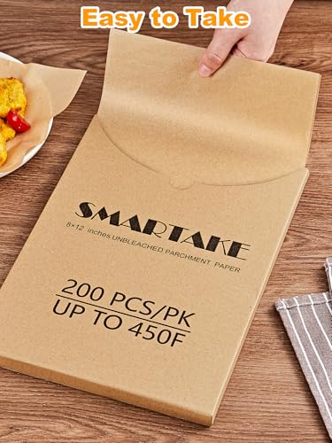 SMARTAKE 200 Pcs Parchment Paper Baking Sheets, 8x12 Inches, Non-Stick - size: 8" x 12"