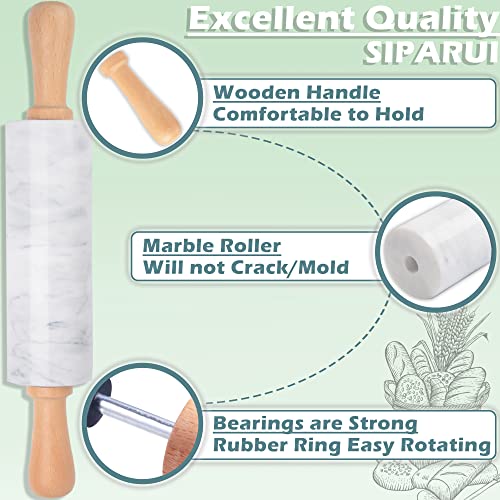 Marble Rolling Pin with Wooden Cradle Thick Handle Set for Baking,18.5 inch Premium Quality Polished Roller for Pizza Dough,Fondant,Pie Crust,Non-Stick Surface Easy to Clean(White) - color: White