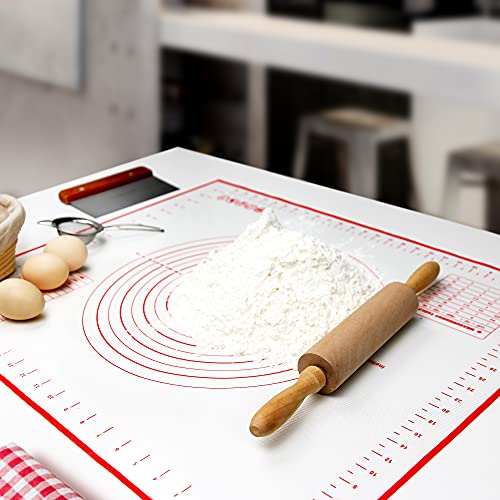Silicone Pastry Baking Mat with Measurements Extra a Brush and a Dough Scraper - 31.5” x 23.6” Heat Resistant, BPA Free, Non-Stick Non-Slip Pastry Mat for Rolling Dough - Easy to Clean, Red - size: 31.5"(L) x 23.6"(W)
