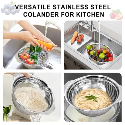 Colander for Kitchen, 1.5 QT Stainless Steel Strainer, Rice Strainer Bowl