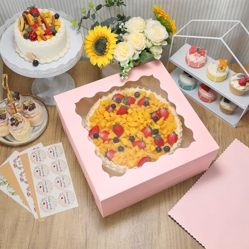 COTOPHER 14x14x6 In Sheet Cake Boxes, 16pcs Pink Bakery Boxes with Window - color: Pink, size: 14x14x6inch