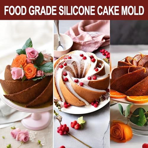 saphe Silicone cake pan, Bakeware Non Stick 10 inch round Cake Pan for making Cake, Jello, Gelatin, Bread, Brownie, Silicone fluted Cake mold - size: 10inch