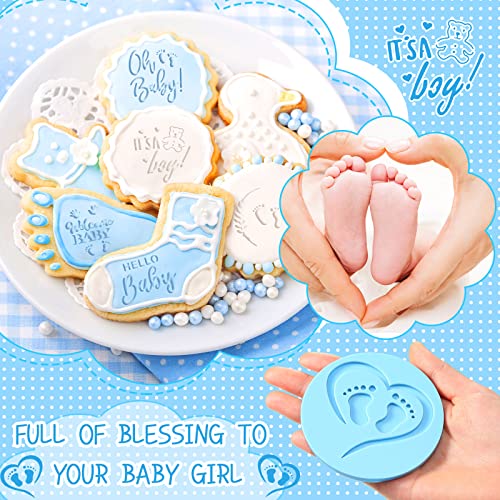 9 Pcs Baby Shower Fondant Embosser for Boys 3D Design Light Blue Cookie Stamp for Baking Acrylic Fondant Stamp for Baby Shower Party Decorating Topper Icing Cake Cupcake Chocolate Biscuit