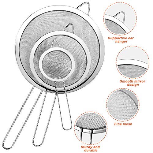 Fine Mesh Strainer, 3-Piece Stainless Steel Colander Sifter Set with Handle