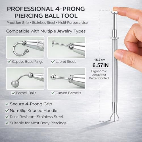 17PCS Piercing Insertion Tool, Stainless Steel Body Jewelry - color: Tweezers+ Piercing Tapers