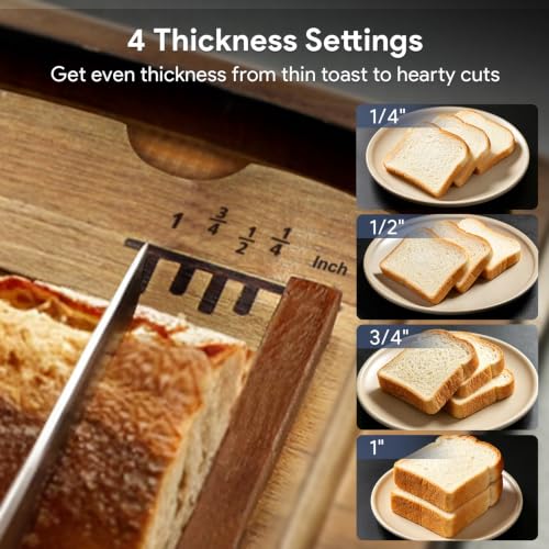 SYOKAMI Acacia Wood Bread Slicer with Bread Knife, Bread Board Bread Cutter