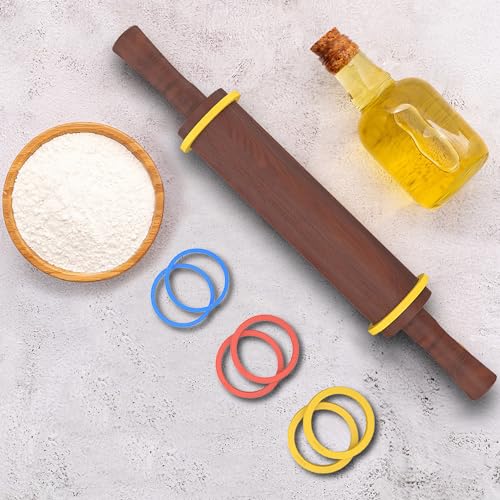 Wood Rolling Pin,17''Sapele Roller with 3 Thickness Rings &Pastry Mat,Brown - color: Brown+Mat