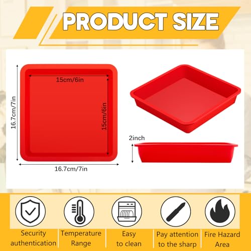 Geetery Set of 4 Silicone Square Cake Pan Silicone Brownie Pan Nonstick Baking Mold for Muffin Bread Rice Crispy Lasagna Pie, Red(6 x 6 x 2 Inches) - size: 6 x 6 x 2 Inches