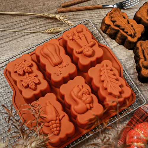 Silicone Harvest Mini Loaf Pan, Fall Rectangular Silicone Mold 6-Cavity Autumn Silicone Mold Thanksgiving Mini Loaf Pan for Baking - size: Fall