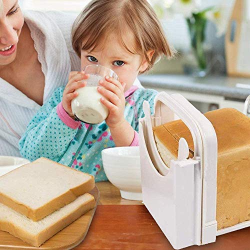 Fastwolf Bread Slicer,Adjustable Toast Slicer Toast Cutting Guide for Homemade Bread,Foldable Bread Toast Slicer Bagel Loaf Slicer Sandwich Maker Toast Slicing Machine with 5 Slice Thicknesses (White)