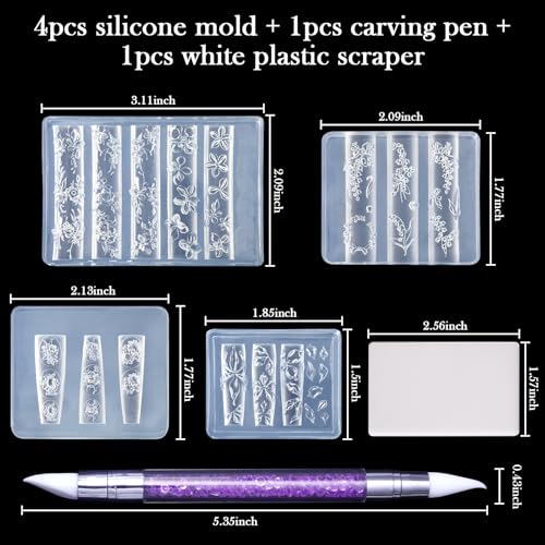 Laza 4pcs 3D Silicone Nail Art Molds Multiple Flower Shapes Nail Molds - color: Flowers
