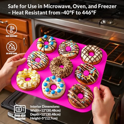Large Silicone Donut Pan for Baking,9 Cavity Non-Stick Food Molds - color: Hot Pink