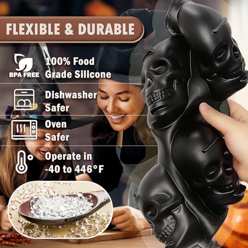 HKNMTT Skull Silicone Baking Pan for Halloween Pizza Cake, 6 Cavities 3D Large Molds, Nonstick Skeleton Head for Soap Ice Tray Oven Safe - style: Skull 2PCS