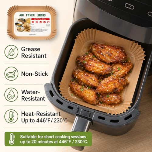 Air Fryer Liners 100 Count, Square Parchment Paper Liner 8.6"x5.5", Non Stick Bake Paper, Disposable Oil Proof Heat Resistant Easy Cleanup for Air Fryer Basket, Oven Microwave Baking, Brown Rectangle - color: 8.6" x 5.5" Brown