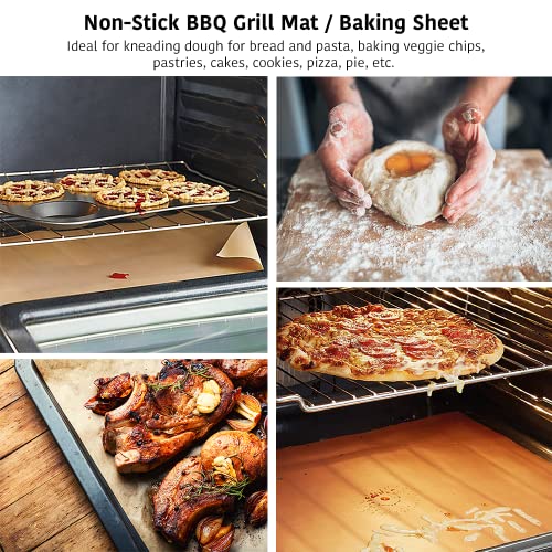 PTFE Teflon Sheet, Non-Stick Oven Liners, Barbecue Grill Mat Baking Sheet Reusable Washable - Use Up to 500℉ Craft Mat for Baking Cooking BBQ Grilling Roasting 16x24"/40x60cm 3 Pack