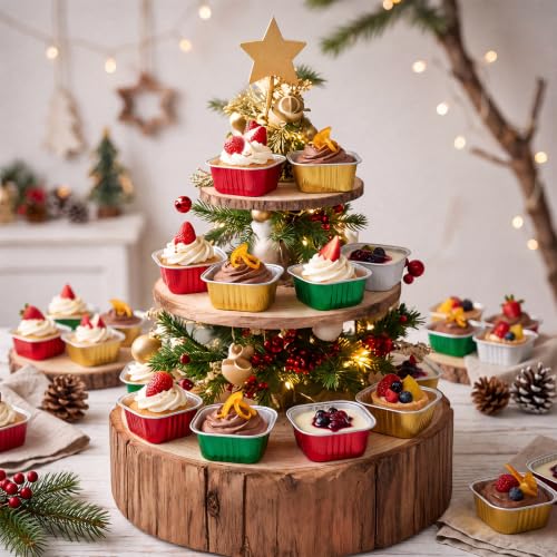 Skylety 100 Pcs 5oz Mini Square Cake Pans with Lids, Christmas Mix - color: Christmas Mix