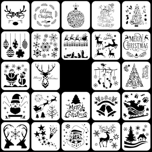 Christmas Stencils 24 Pcs, 6x6 in Painting Templates for Wood & Crafts - color: Christmas Stencils
