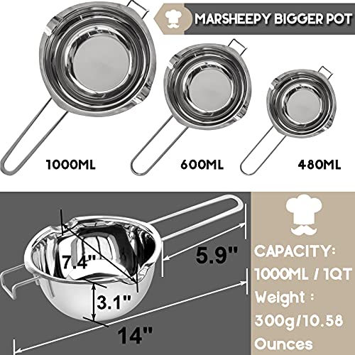 1000ML/1QT Double Boiler Chocolate Melting with 2QT 304 Stainless Steel Pot - size: 1000ml+2200ml