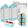 Mini Cake Pans With Lids And Spoons,5.5 oz Rectangle Mini individual Loaf Pans Disposable Aluminum Foil Small Baking Cups Tins (100, Wathet) - color: Wathet