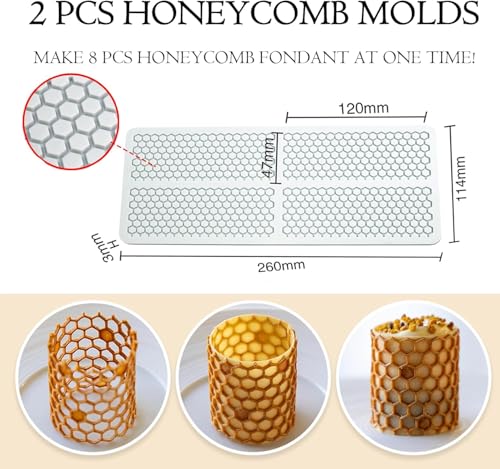 Honeycomb Molds Silicone (2 PCS) Fondant Tuile Molds with Hollow 3D Beehive - size: Square Honeycomb Molds Silicone