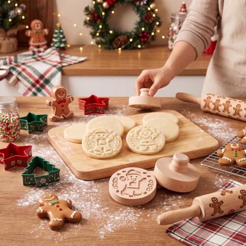3 Set Gingerbread Cookie Stamps, 2.5" Springerle Molds for Baking - style: Gingerbread
