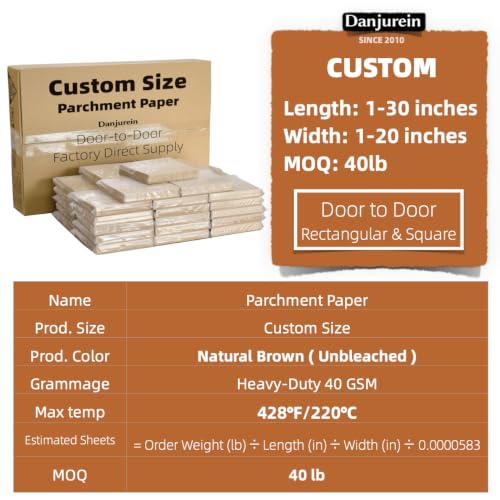Custom Size Unbleached Parchment Paper Sheets 40lb Bulk Custom Cut - color: Brown, size: Bulk Custom Size | 40lb MOQ