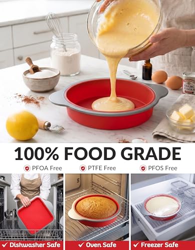 Boxiki Kitchen 9 Inch Non-Stick Silicone Round Cake Pan with Steel Frame Handles - Perfect for Baking Delicious Round Cakes - style: 9" Round Silicone Cake Pan