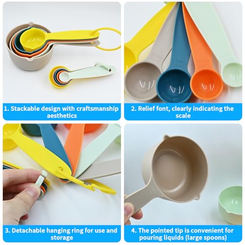 10 pcs Measuring Cups & Spoons Set, Kitchen Gadgets, Measuring Cups with Non-slip Handles for Baking & Cooking, Space-Saving Multicolor Design, Dishwasher Safe