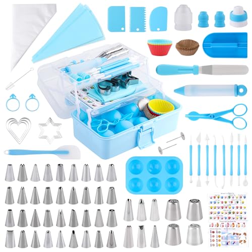 Cake Decorating Kit: Decorating Supplies Tools Kit 238 PCS Baking Accessories Include Spiping Bags and Tips Set, Piping Tips Set, Spatulas, Cake Scraper, 50 Piping Bags, Blue - color: Blue (236 PCS)