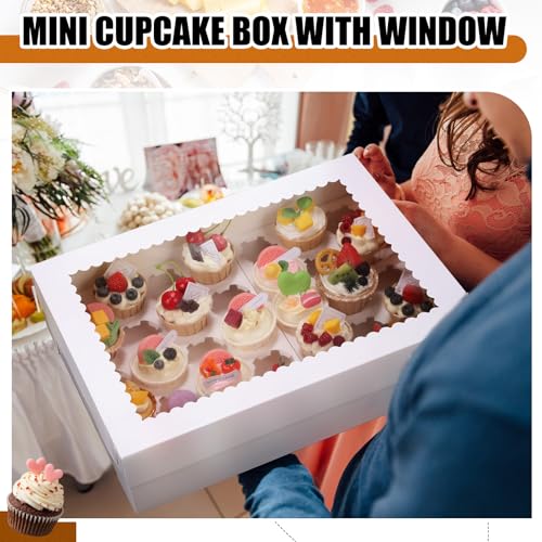 AmazingSpark 5 Pack 35 Count Cupcake Boxes, Mini Cupcake Containers, 16.9 x 13 x 4 Inch White Disposable Bakery Boxes with Window and Inserts for Birthday Holiday Party Bakery Desserts - color: White, size: 16.9 x 13 x 4 Inch