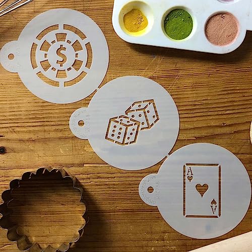 Designer Stencils Casino Night Cookie Stencil Set, (Dice, Cards, Poker Chip) Beige/semi-transparent