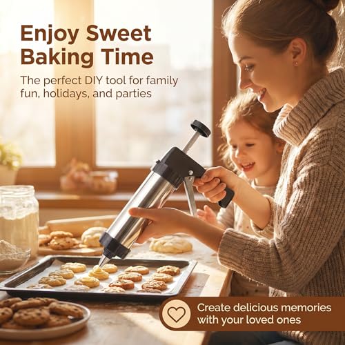 Cookie Press Kit with 13 Discs & 7 Icing Tips for Biscuit Baking