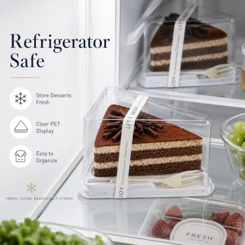 50 Pieces Cake Slice Plastic Containers with Disposable plastic fork and Stickers,5.7 Inches Hinged Lid Cheese cake Container,Cupcake containers,individual cupcake containers, Bakery and Cafe