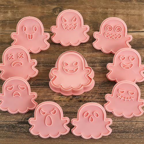 Halloween Ghost Cookie Cutter Set DIY Cute Ghost Cookie Mold Plastic 3D Hollow Out Cookie Stamps Set For Halloween Party Baking Biscuit Cake Decoration