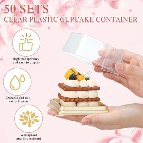 Honeydak 3.5 Inch Individual Cupcake Containers with Lids, Gold, 50 Sets - color: Gold