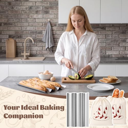 6 Pcs Nonstick French Bread Loaf Pan Linen Bags Set