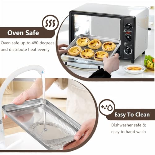 Cookie Sheets for Baking, Stainless Steel Baking Sheet Cookie Sheet, 10/12 Inch Toaster Oven Pans Set of 2, Dishwasher Safe & Mirror Finish & Rust Resistant