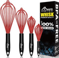 HOTEC 4Pcs Silicone Whisk Set, Wire Balloon Whisks for Cooking Egg Beater - color: Red