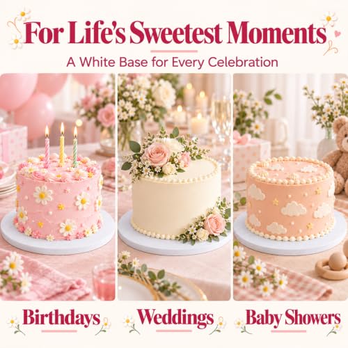 10 Inch Cakeboard 12 Pack, 1/2 Inch Thick Round Cake Boards, Bend Resistant & Sturdy White Cake Cardboard for Presenting Heavy/Tall Tiered Cakes, Base Para Pastel - size: 10 inch