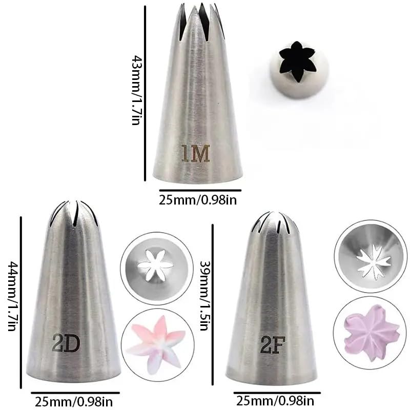 3pcs Large lcing Piping Tips, 39.37inch 2D 2F CakeCupcake Decorating Tip Set Kit, Star Drop Flower RosePetal Frosting Tip Pastry Nozzles, Baking Tools, KitchenGadgets