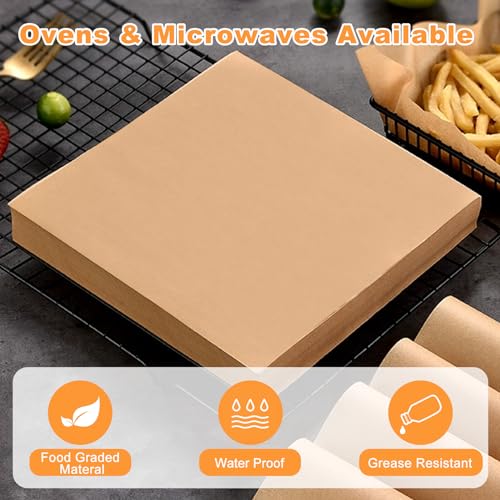 100 Count Pre-Cut Deli Wax Paper Sheets, 12x12" Natural Kraft Parchment Paper Sheets for Food Basket Liners, Greaseproof Deli Squares Sanwich Wrappering Paper for BBQ, Picnic, Festival, Fair Neyimqr - color: Kraft